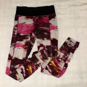 Lululemon Womens Size 6 Speed Leggings Pink Black Abstract Luxtreme Pockets EUC